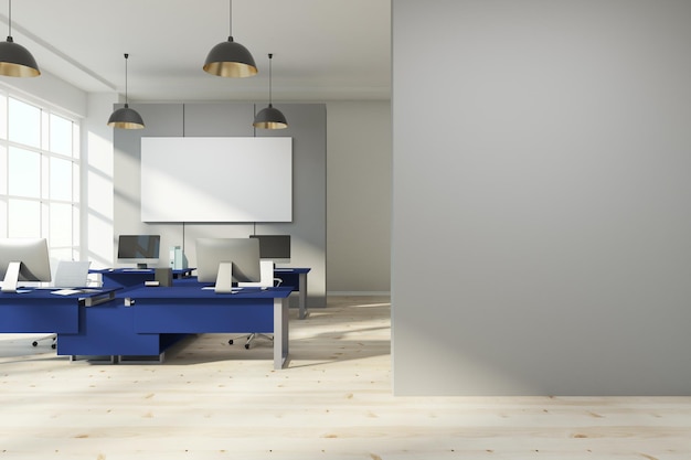 Modern office interior with empty poster