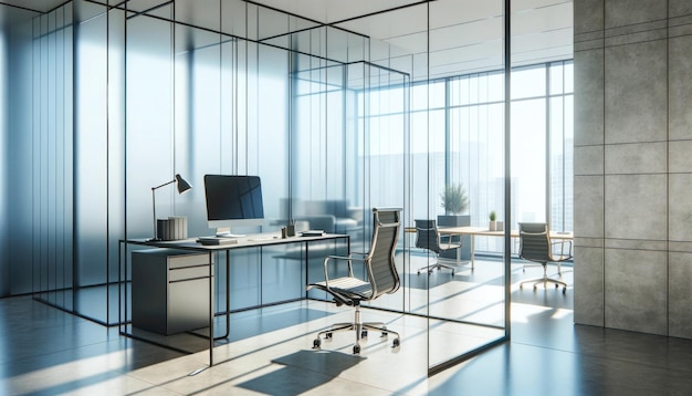 Modern office interior with furniture and daylight Workplace concept Business background