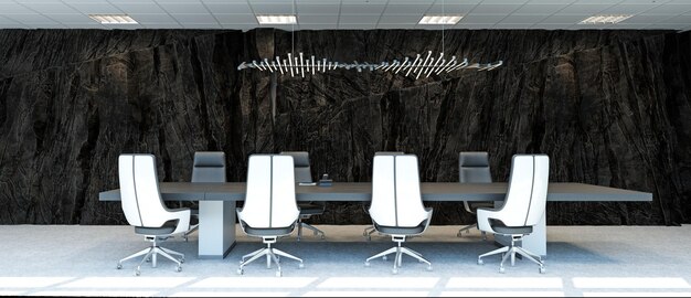 modern office interior with rock feature 3d rendering