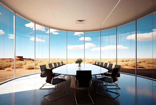 Modern office meeting room interior with glass windows