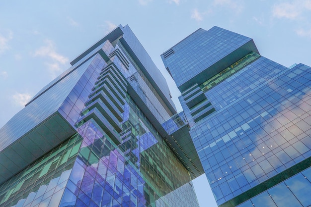 Modern office skyscrapers against the blue sky