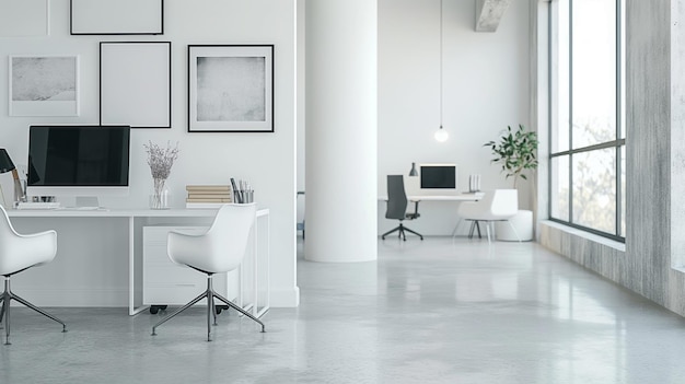 Foto spazio per uffici moderni spazio di lavoro elegante e elegante con elementi di design minimalisti