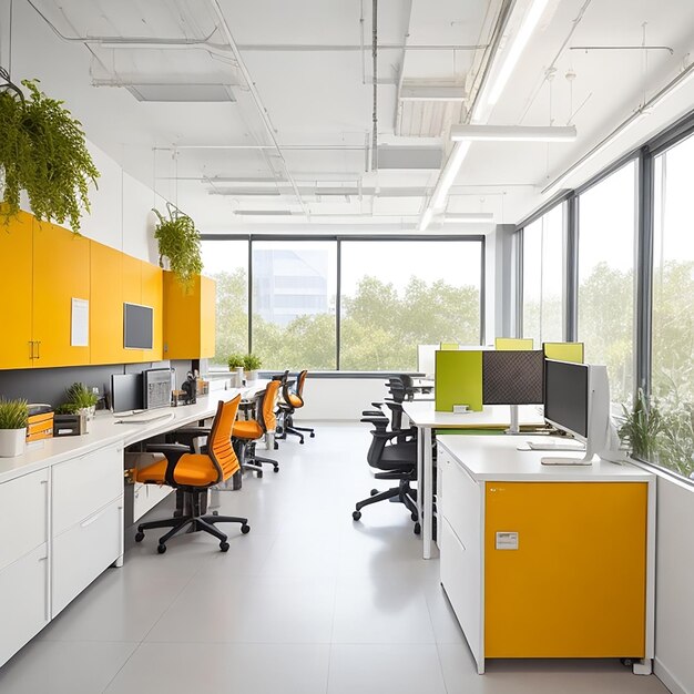 A modern office space with ergonomic desks generated by AI