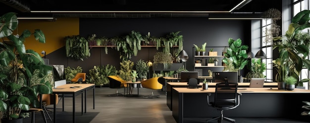 Photo modern office space with green plant decor