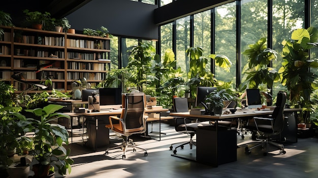 Modern Office Space with Indoor Plants