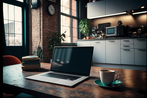 Modern office space with a laptop and a cup of coffee representing the idea of mobile home business