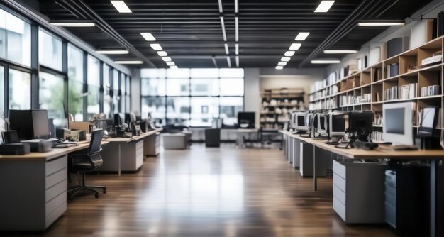 Modern office space with sleek desks and ergonomic chairs