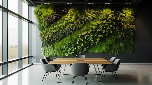 Modern Office space with Vertical Garden Wall and large windows