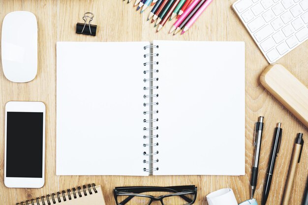 Modern office table with items