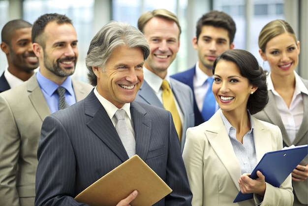 modern office team of business people smile and talk