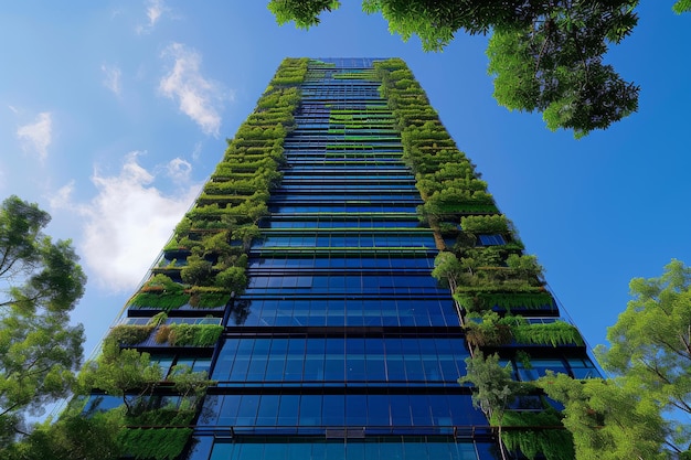 Foto una moderna torre per uffici conosciuta per le sue innovazioni nell'edilizia verde