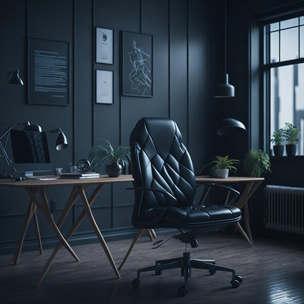 Modern office with comfortable chair and desk generated by AI