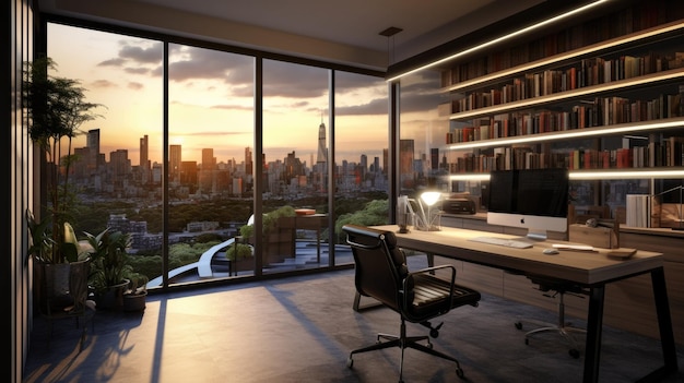 Modern office with a view of the city Generative AI