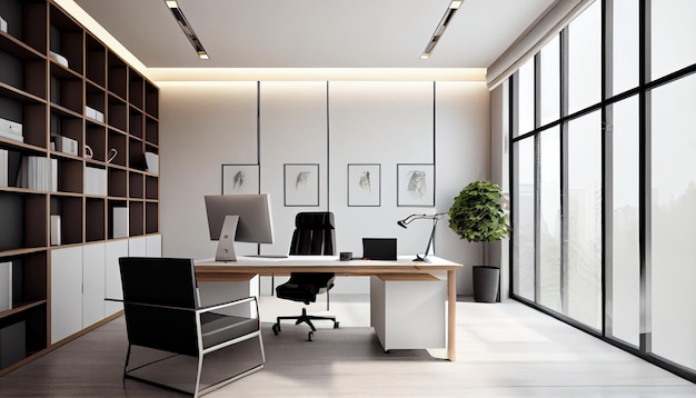 Modern office with white walls