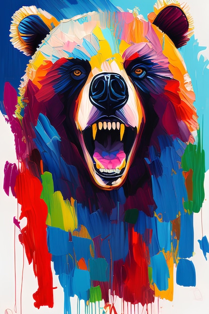 Modern oil painting of angry bear