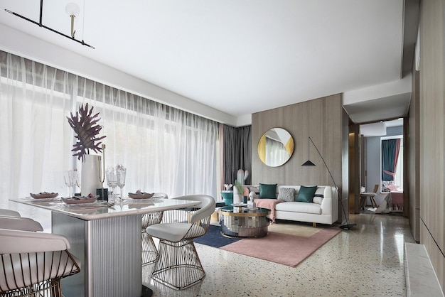 modern open plan living and dining room