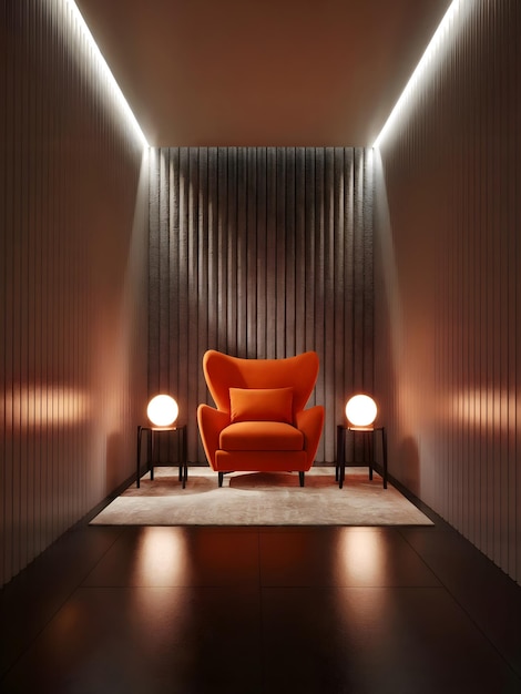 modern orange accent chair in stylish interior