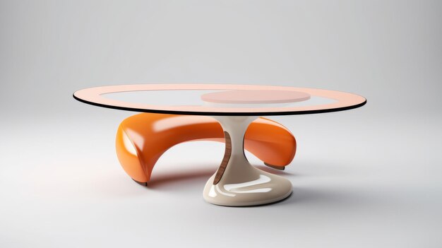 Photo modern orange l shaped coffee table on pedestal