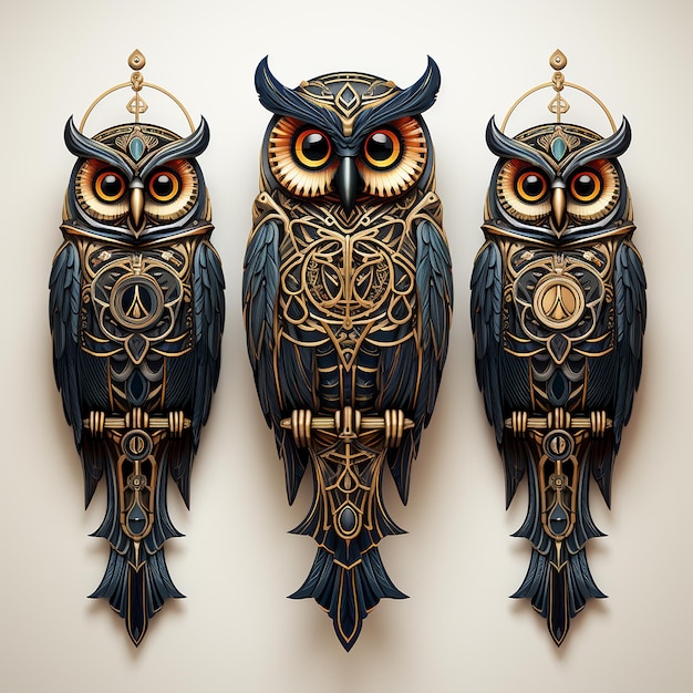 Modern outline owl set