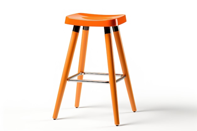 Modern painted orange stool chair with wooden legs bar seat isolated on white background