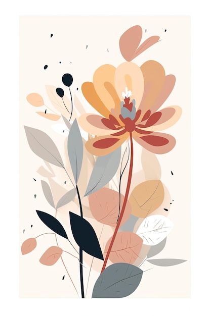 Modern pastel warm colors simple flat flower drawing vector style illustration