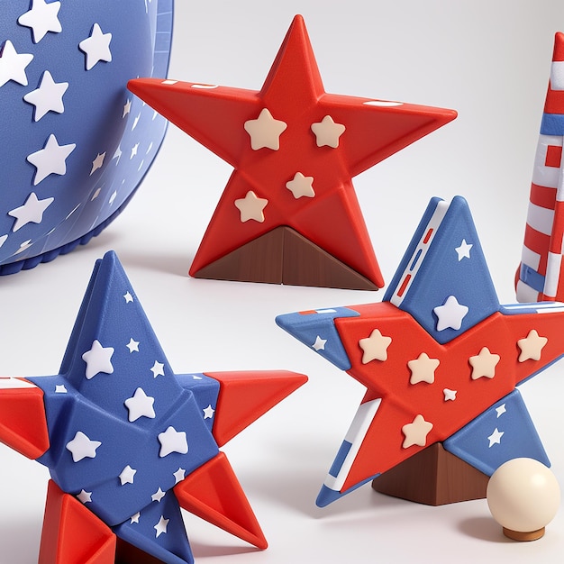 Modern Patriotic Painted 3D Stars