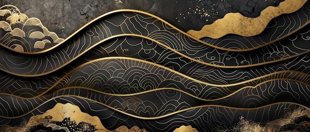 A modern pattern of the Japanese pattern in gold geometric shapes Suitable for cover designs posters cards templates etc