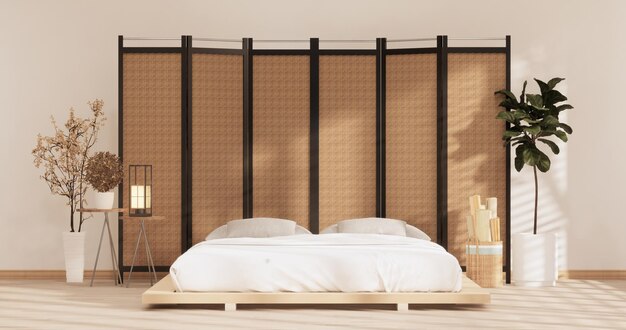 Modern peaceful bedroom japan style bedroom3d rendering