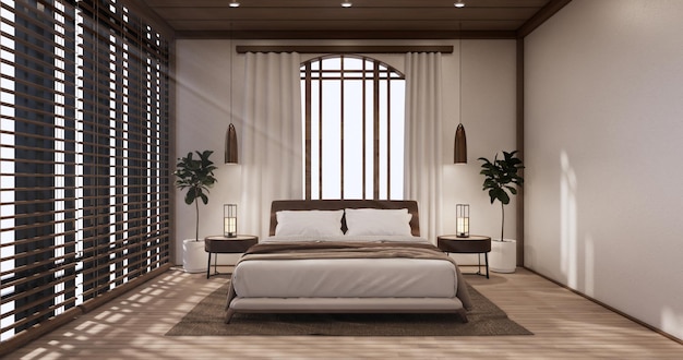 Modern peaceful Bedroom japan style bedroom3D rendering