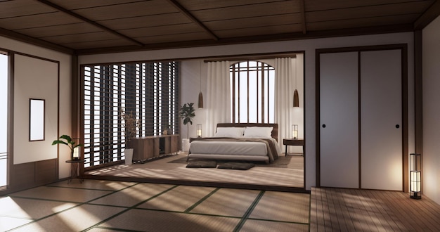 Modern peaceful Bedroom japan style bedroom3D rendering