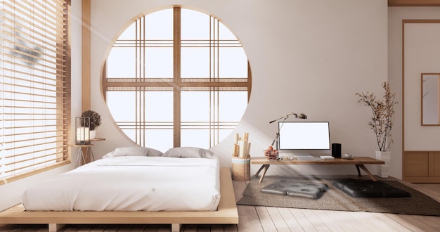 Modern peaceful Bedroom japan style bedroom3D rendering