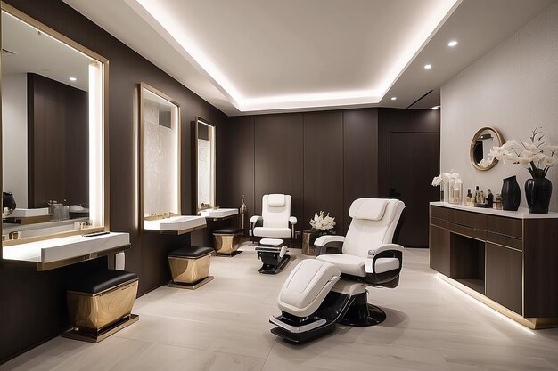 A modern pedicure room with a comfortable armchair and specialized equipment