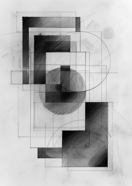 Modern Pencil Carbon Composition with Two Big Squares and Lines