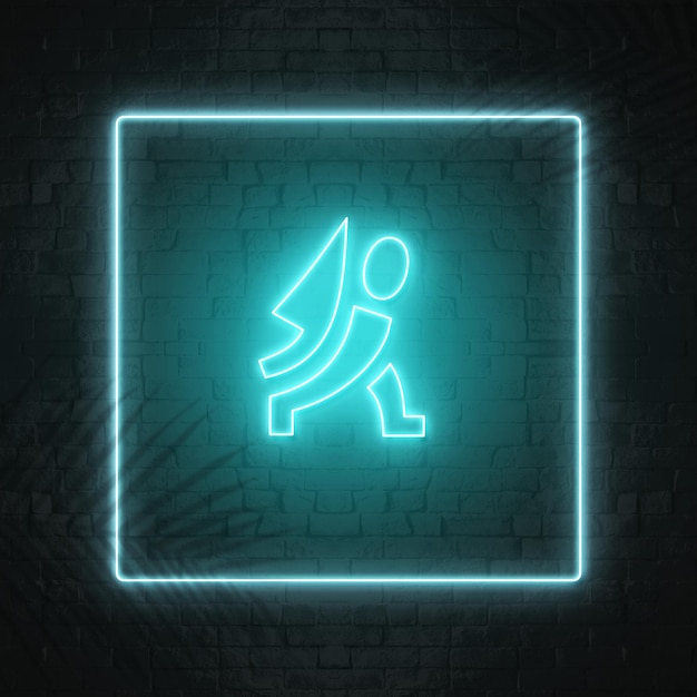 modern people icon with cyan neon effect frame leaf shadow and dark wall backdrop
