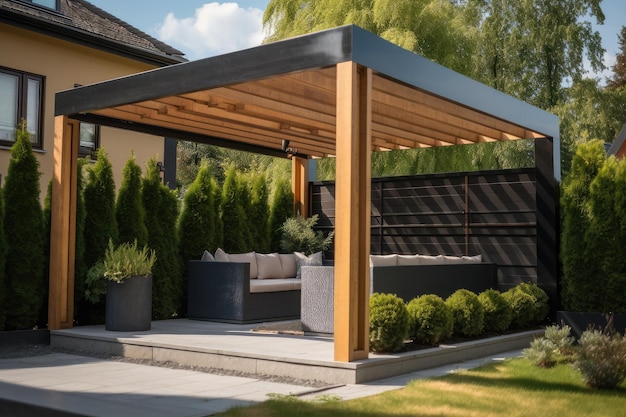 Modern pergola with sleek clean lines and minimalistic design created with generative ai