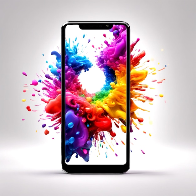 Photo a modern phone is bursting with colors