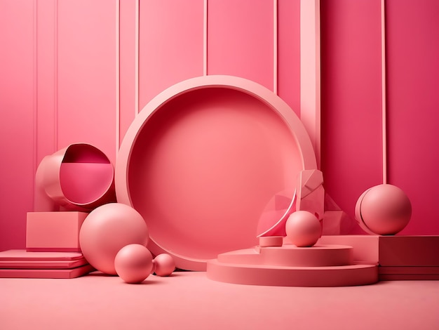 A modern pink background features geometric shapes that can be utilized for design purposes