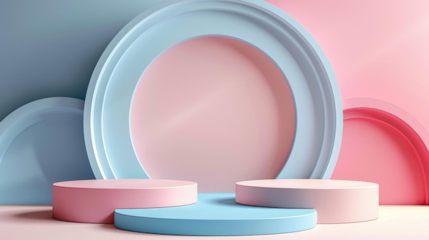 Modern pink and blue circular display stages