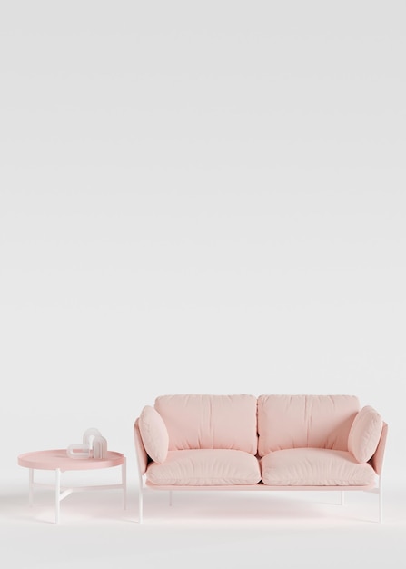 Modern pink furniture and copy space for text advertisement Furniture store interior details Furnishings sale interior project Vertical template with empty space Minimalist design 3d render