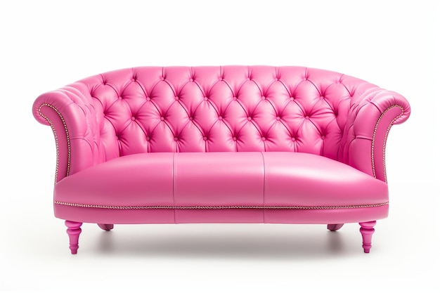 Modern pink leather capitone buttoned sofa isolated on white