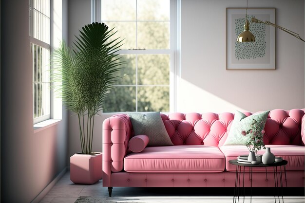 Modern pink living room interior concept Generative AI