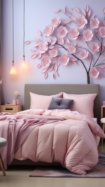 현대적인 분홍색 장미 벽화 아시아 UHD 벽화