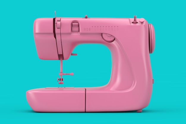 Modern Pink Sewing Machine Duotone on a blue background. 3d Rendering