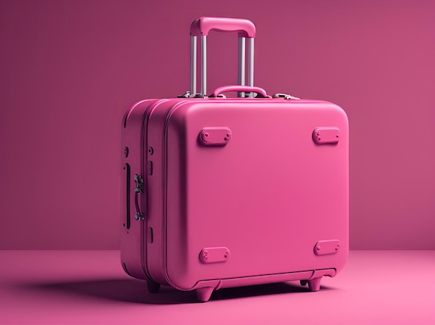 Modern pink suitcase on a pink background ai generative