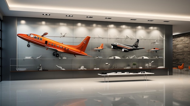 Photo a modern plane showroom wall mockup showcasing a collection of car showroom wall mockup hd 1080