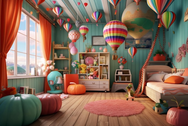 Modern and Playful Kids Room Design generative ai