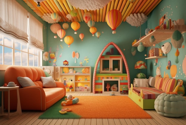 Modern and Playful Kids Room Design generative ai