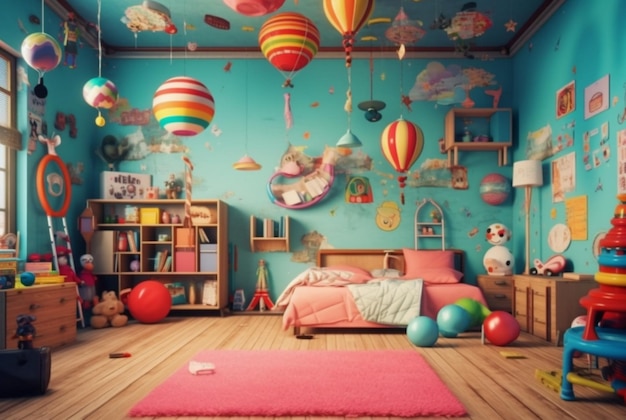 Modern and playful kids room design generative ai