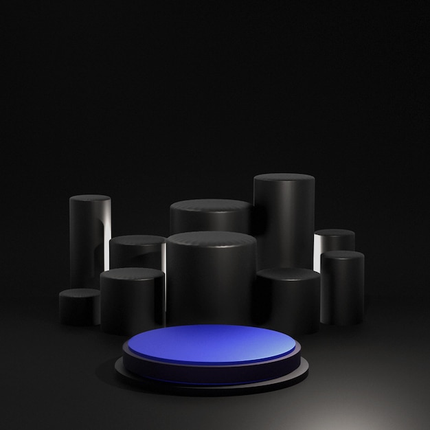 Photo modern podium black and blue 3d rendering for product placement