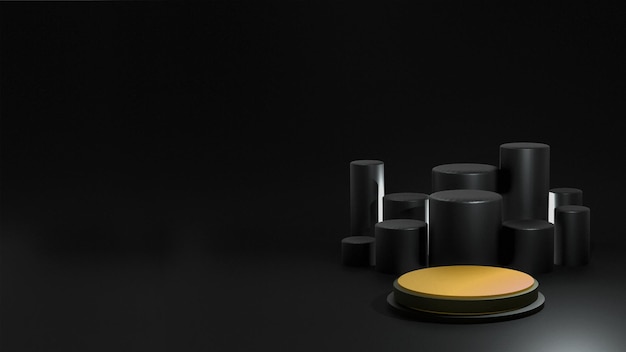 современный черно-золотой 3d-рендеринг подиума для продакт-плейсмента